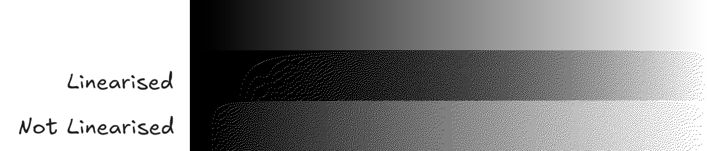 Dithering a black-to-white gradient will be wrong without linearising first.