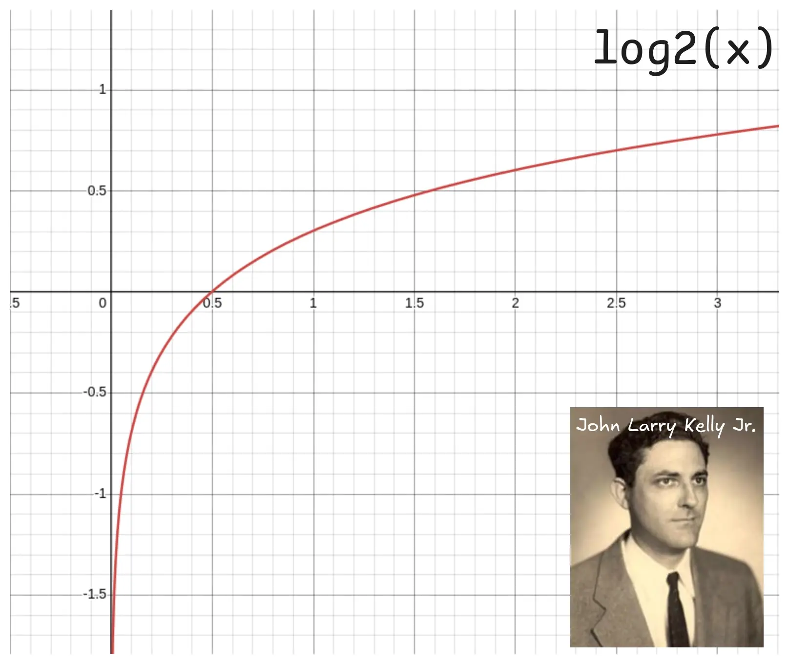 Diagram of a logarithmic function and Kelly himself.