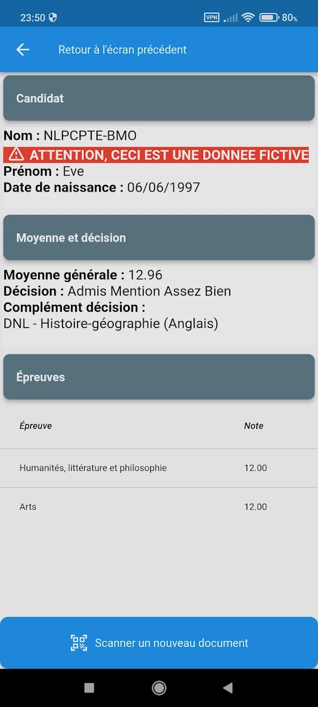 Screenshot of the CycladesVérif app.