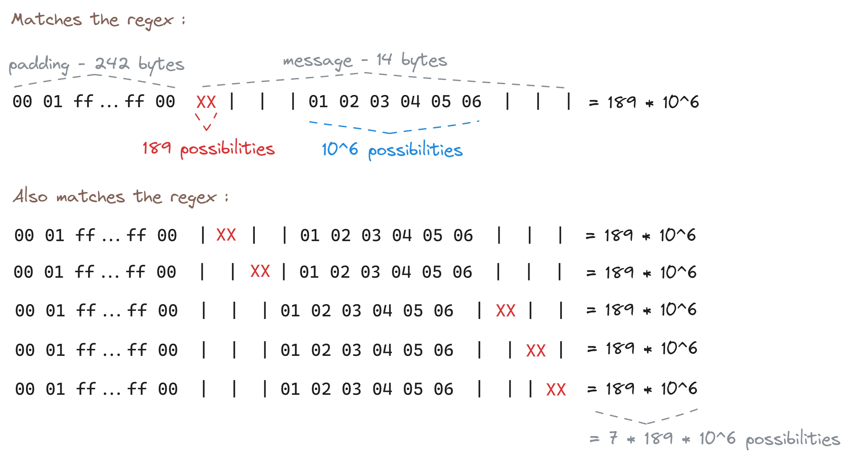 Illustration of the number of valid messages with 242 bytes of padding. 