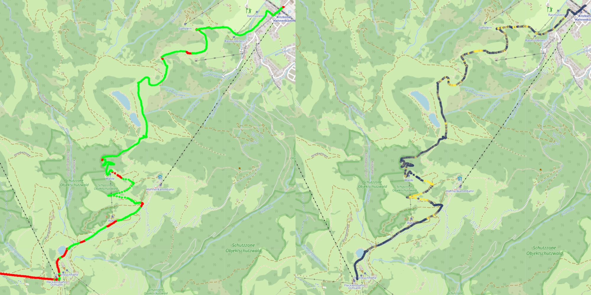 Map comparing the predictions and rate of change in altitude.